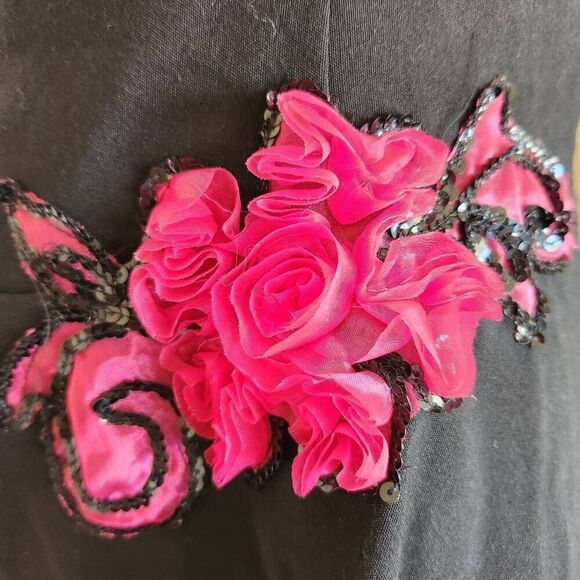 Ruby women's size 7 retro black dress fit & flare pink floral 3D - Picture 4 of 4